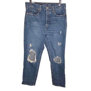 Old Navy Extra High-Waisted Sky-Hi Straight Button-Fly Ripped Jeans Size 14